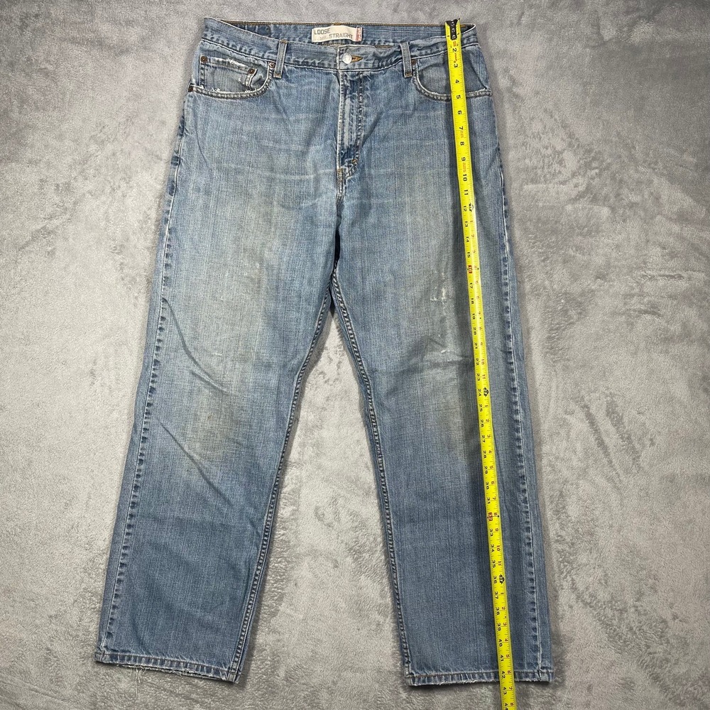 Levis 569‎ Loose Straight Jeans Mens 35x31 Blue Light Wash Distressed Denim